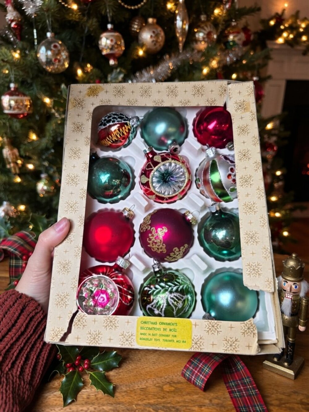 Vintage Glass Christmas Ornaments Set in box